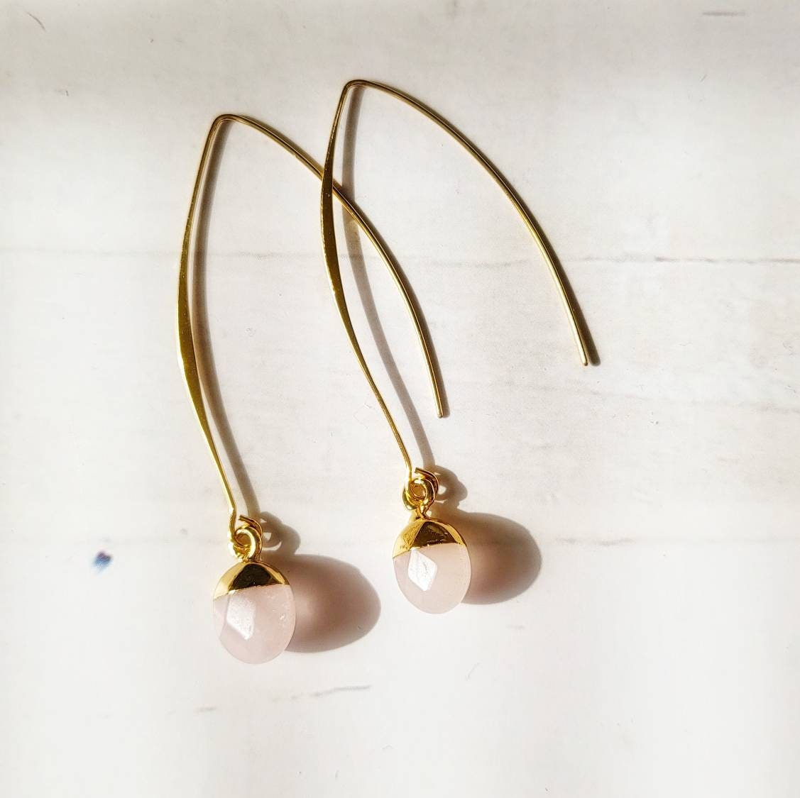 Rose Quartz 18k Gold Dangle Earrings | Gemstone Boho Earrings | Minimalist Drop Statement Earrings | Aphrodite Love Spell Crystal Jewelry