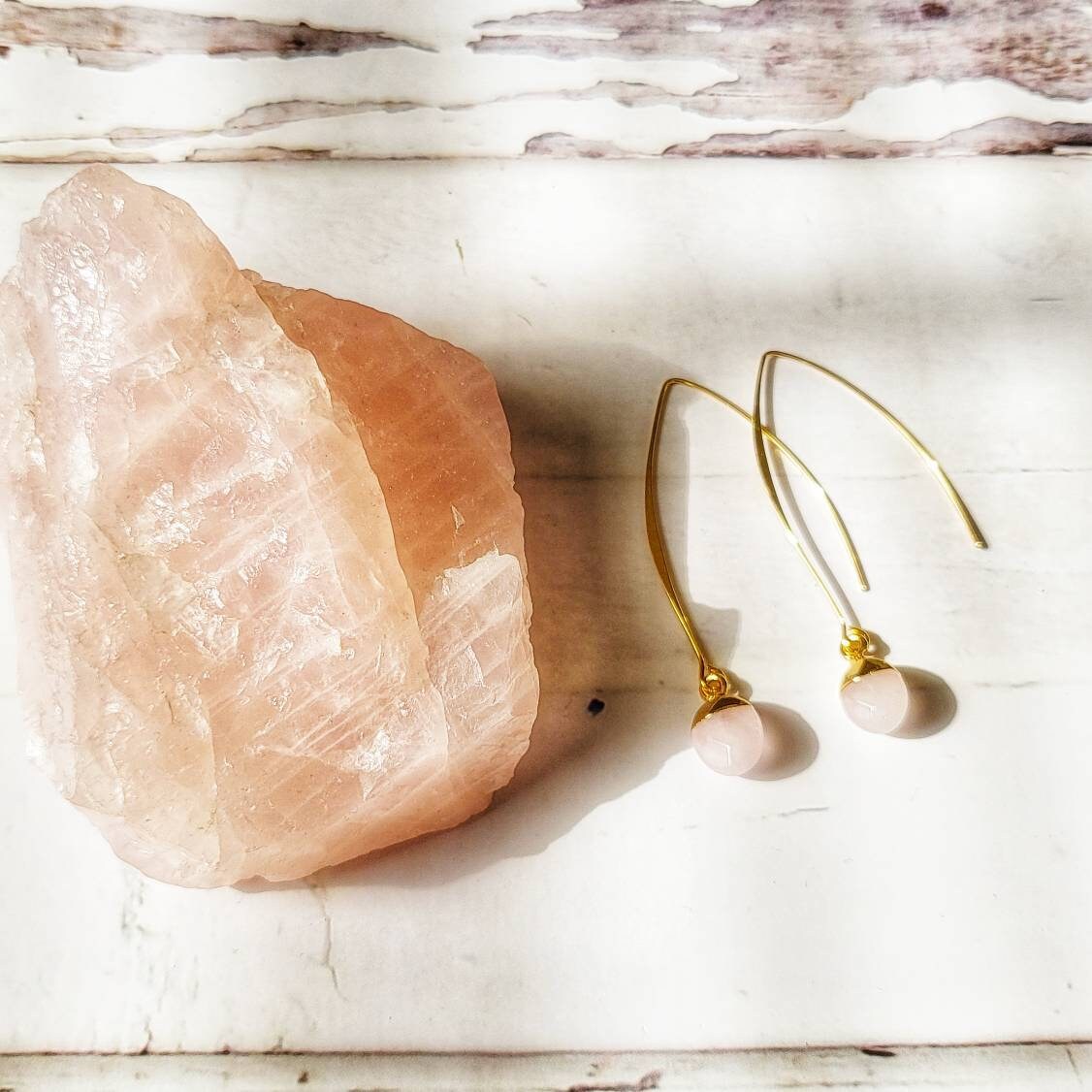 Rose Quartz 18k Gold Dangle Earrings | Gemstone Boho Earrings | Minimalist Drop Statement Earrings | Aphrodite Love Spell Crystal Jewelry