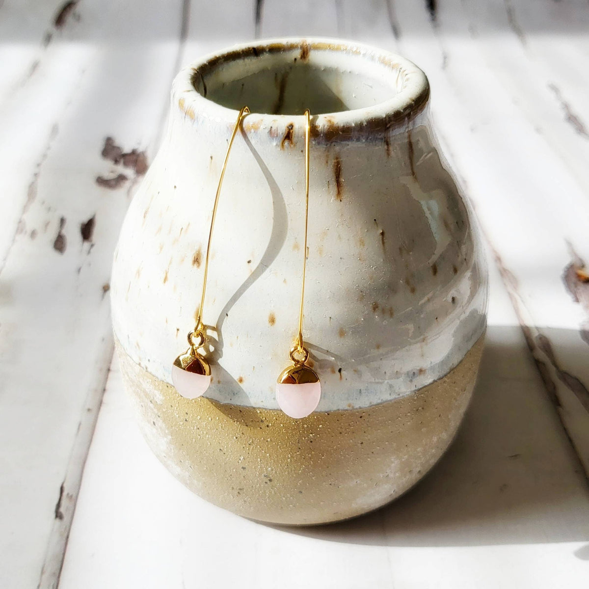 Rose Quartz 18k Gold Dangle Earrings | Gemstone Boho Earrings | Minimalist Drop Statement Earrings | Aphrodite Love Spell Crystal Jewelry