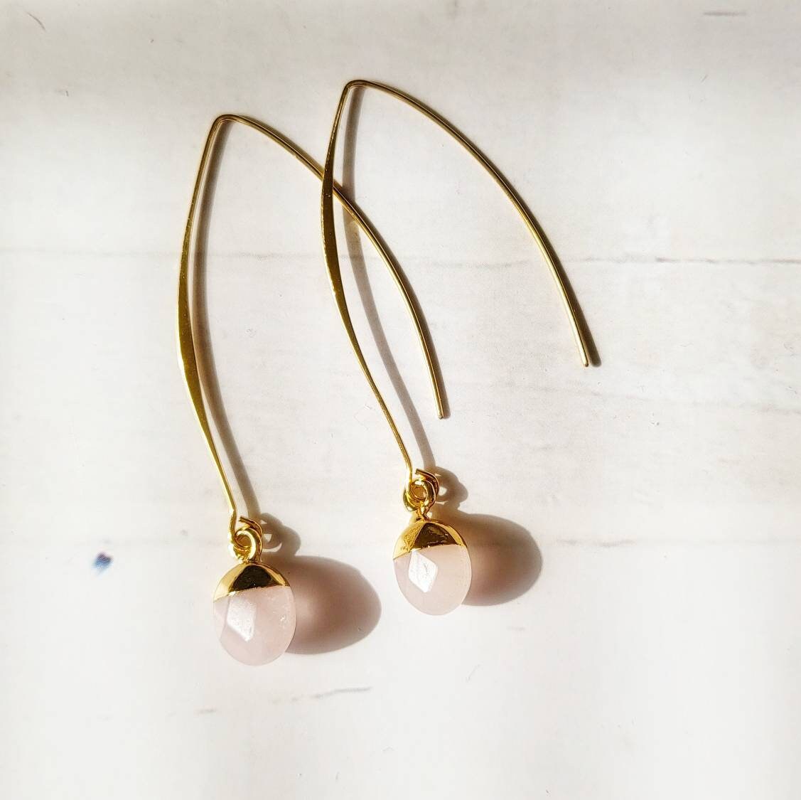 Rose Quartz 18k Gold Dangle Earrings | Gemstone Boho Earrings