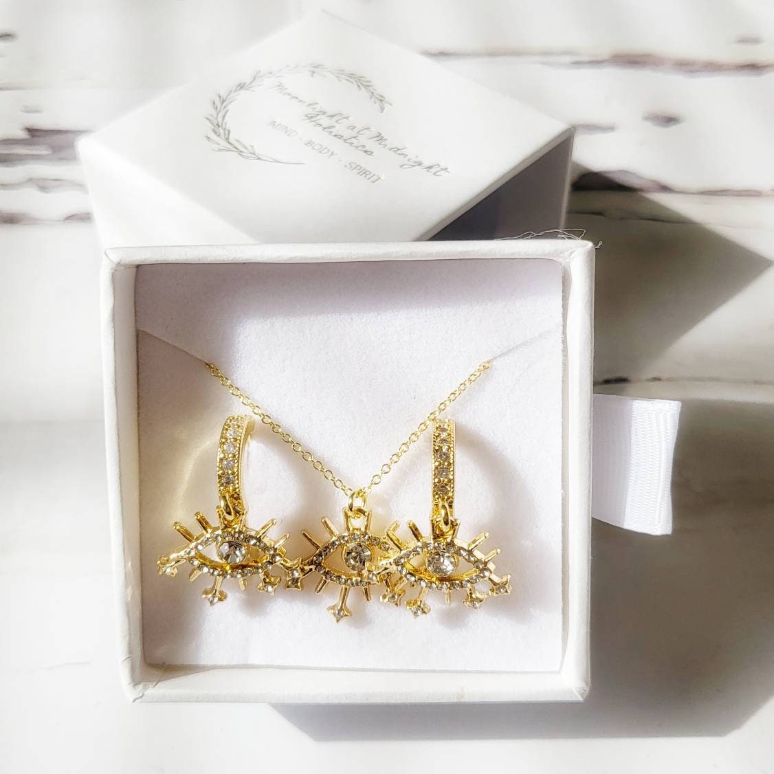 EVIL EYE 14K Gold Earrings | Minimalist Statement Dangle Earrings | Evil Eye Jewelry | Boho Hippie Huggie Hoop | Small Gold Hoop Earrings