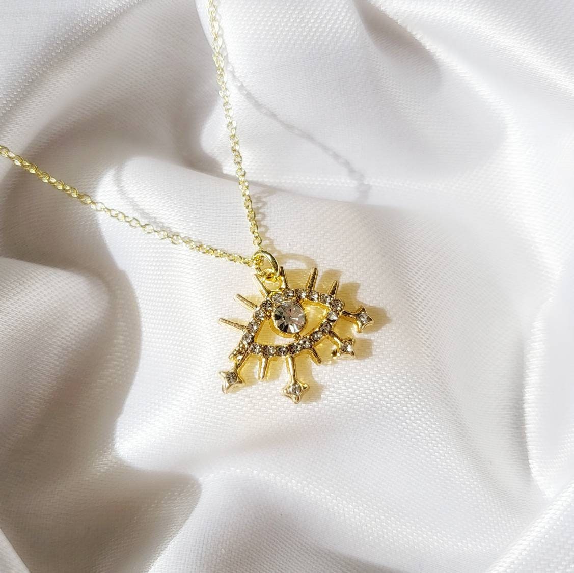 EVIL EYE 14K Gold Necklace | Minimalist Evil Eye Jewelry for Protection &amp; Blessings | Spiritual Gift for Empaths | Mal de Ojo Necklaces