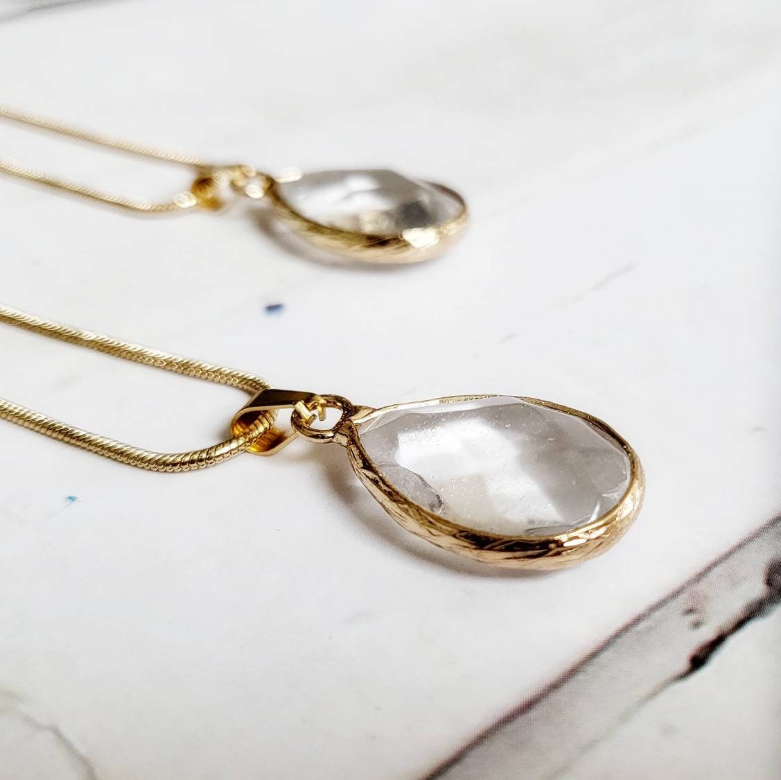 CLEAR QUARTZ | Gold Snake Chain Cryst Necklace | Gemstone for Clarity, Harmony, Amplification | Minimalist Metaphysical Spiritual Jewelry