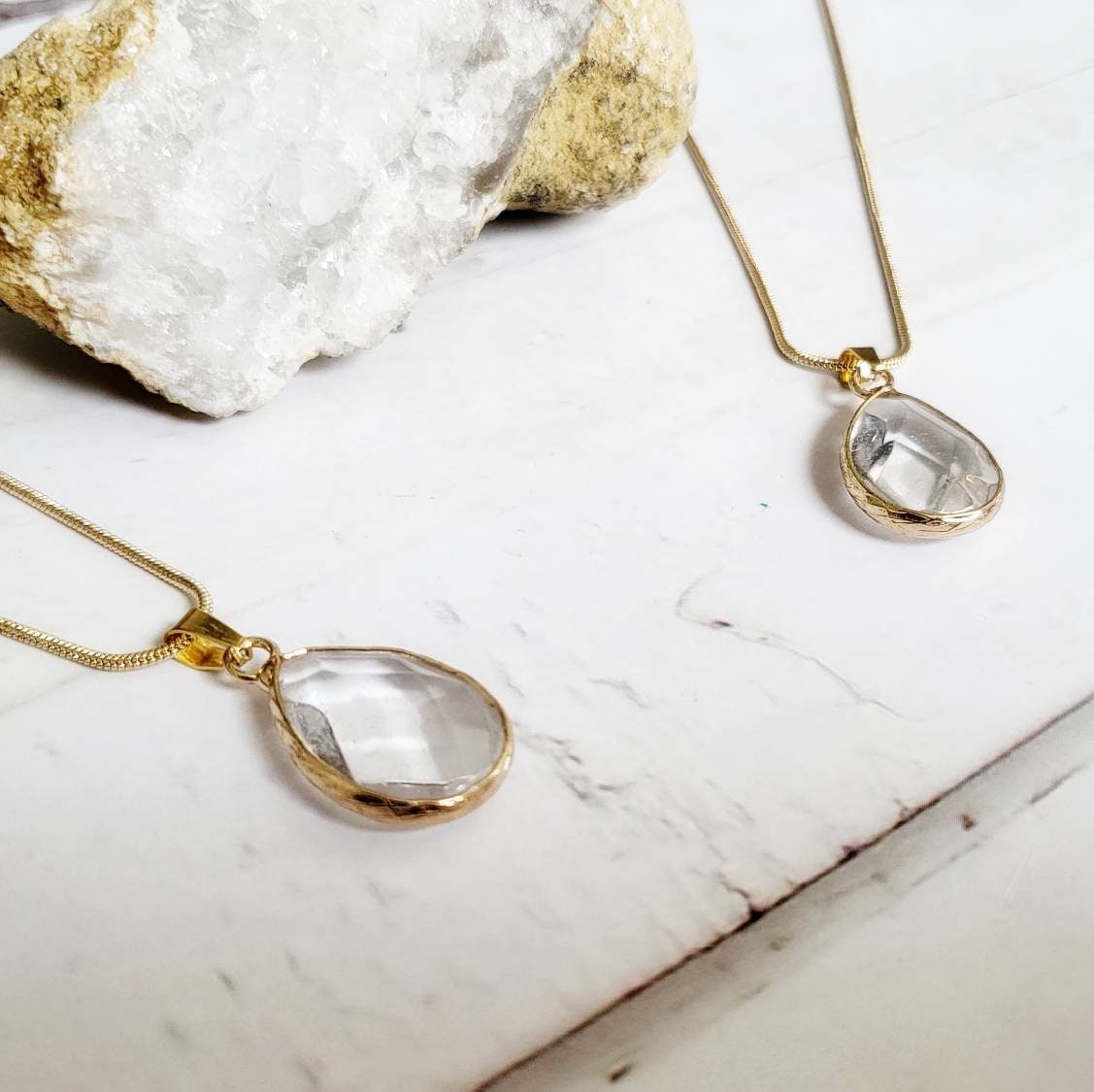 CLEAR QUARTZ | Gold Snake Chain Cryst Necklace | Gemstone for Clarity, Harmony, Amplification | Minimalist Metaphysical Spiritual Jewelry