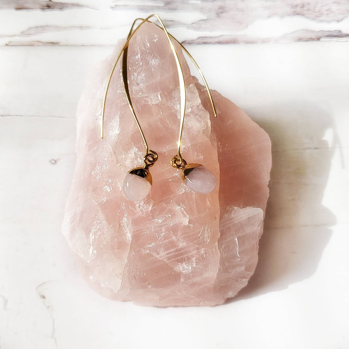 Rose Quartz 18k Gold Dangle Earrings | Gemstone Boho Earrings | Minimalist Drop Statement Earrings | Aphrodite Love Spell Crystal Jewelry