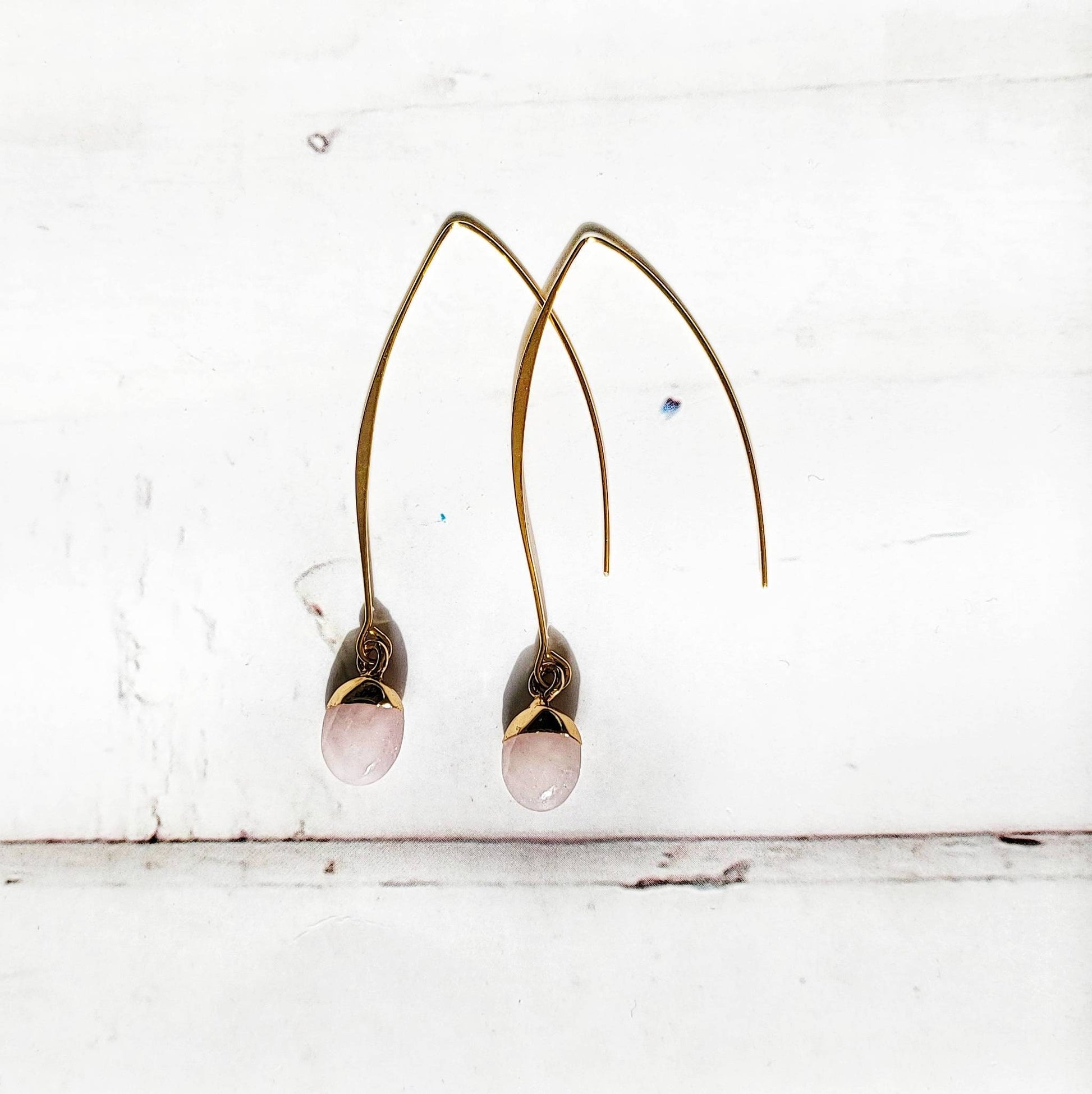 Rose Quartz 18k Gold Dangle Earrings | Gemstone Boho Earrings | Minimalist Drop Statement Earrings | Aphrodite Love Spell Crystal Jewelry