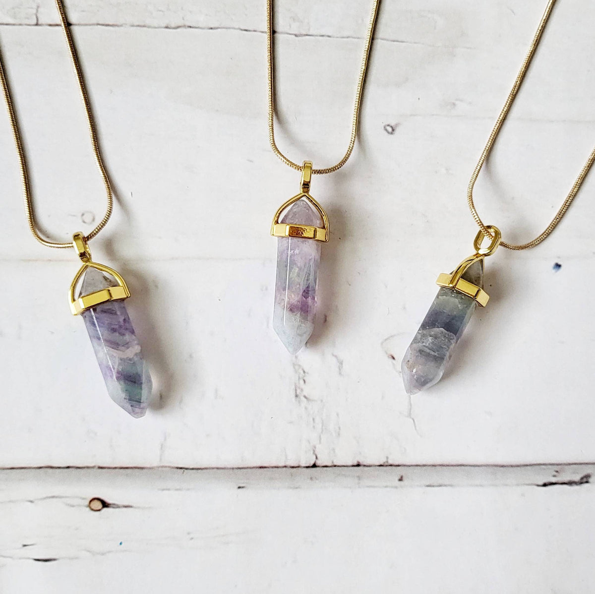 Rainbow Fluorite Crystal Necklace | Gold Pendulum Necklaces | Metaphysical Gemstone Jewelry | Intuition Protection Crystals | Spiritual Gift