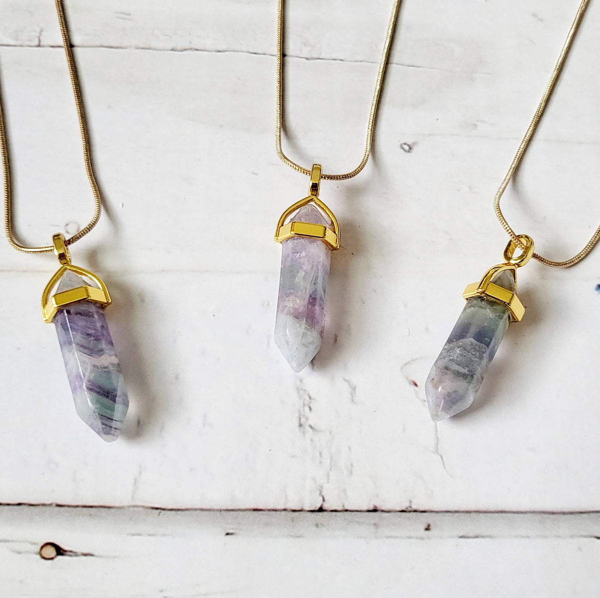 Rainbow Fluorite Crystal Necklace | Gold Pendulum Necklaces | Metaphysical Gemstone Jewelry | Intuition Protection Crystals | Spiritual Gift