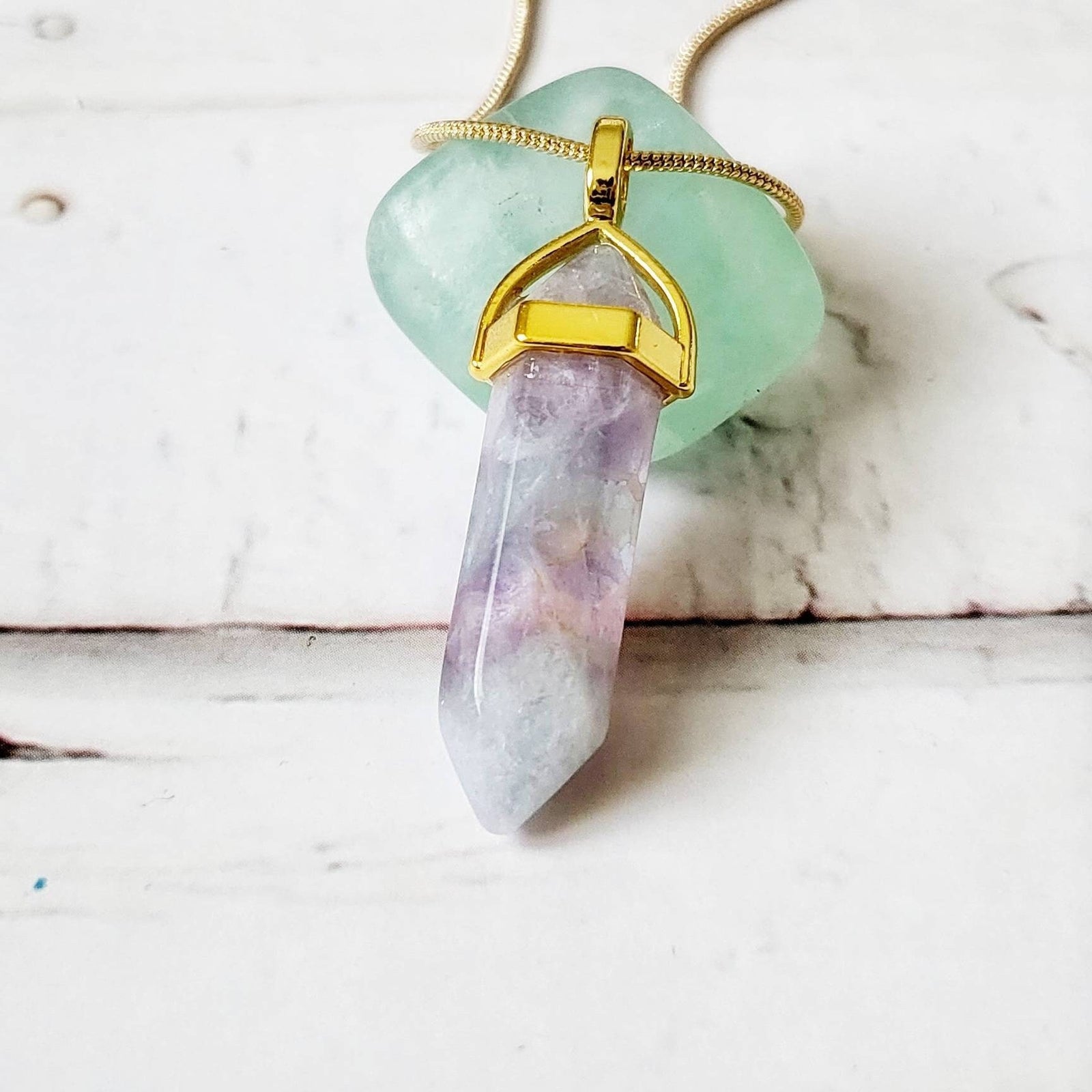 Rainbow Fluorite Crystal Necklace | Gold Pendulum Necklaces | Metaphysical Gemstone Jewelry | Intuition Protection Crystals | Spiritual Gift