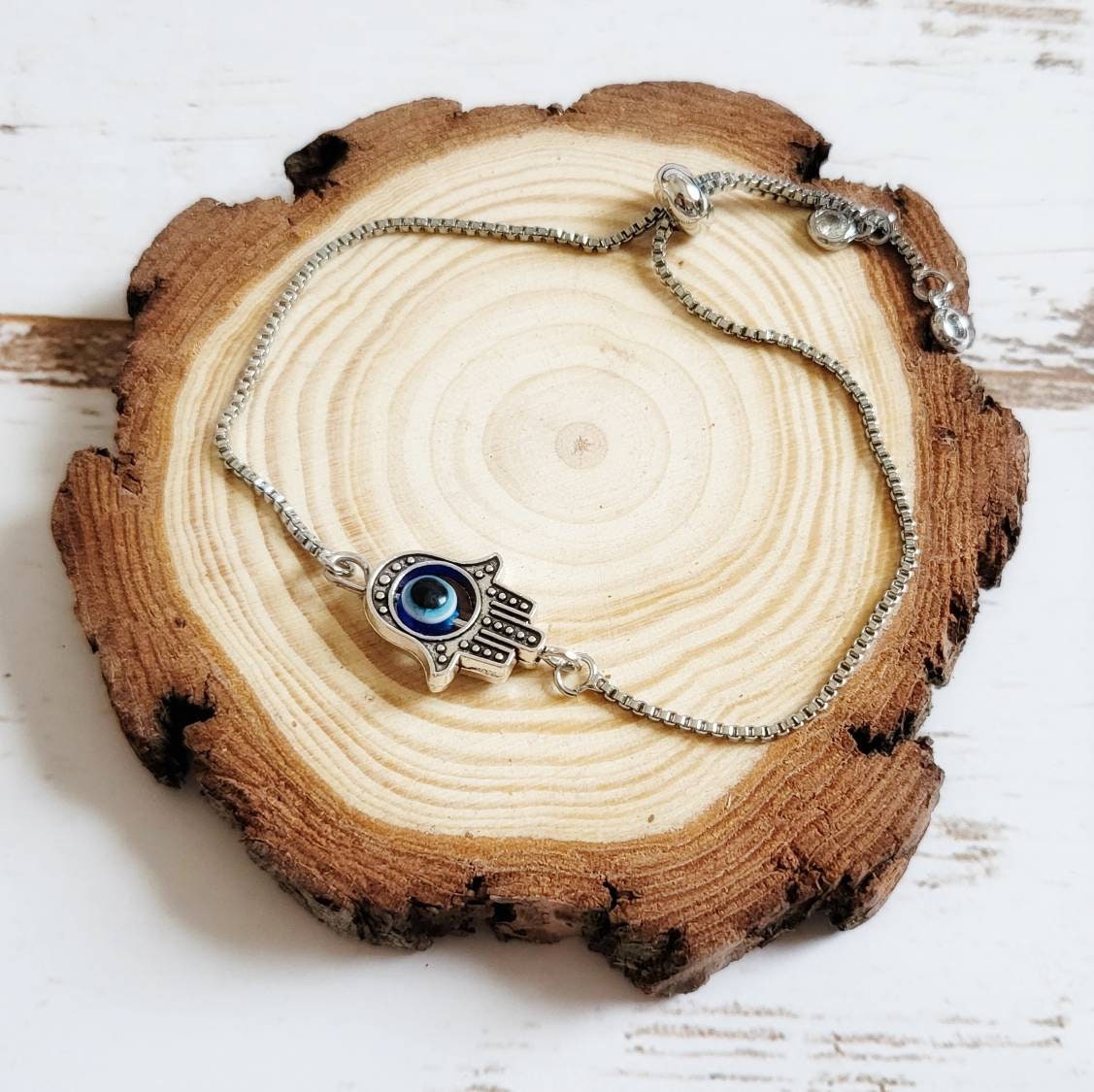 NAZAR | Sterling Silver Evil Eye Bracelets Protection Amulet | Blue Evil Eye Boho Jewelry | Hamsa Hand of Fatima Fidget Tennis Bracelet Gift