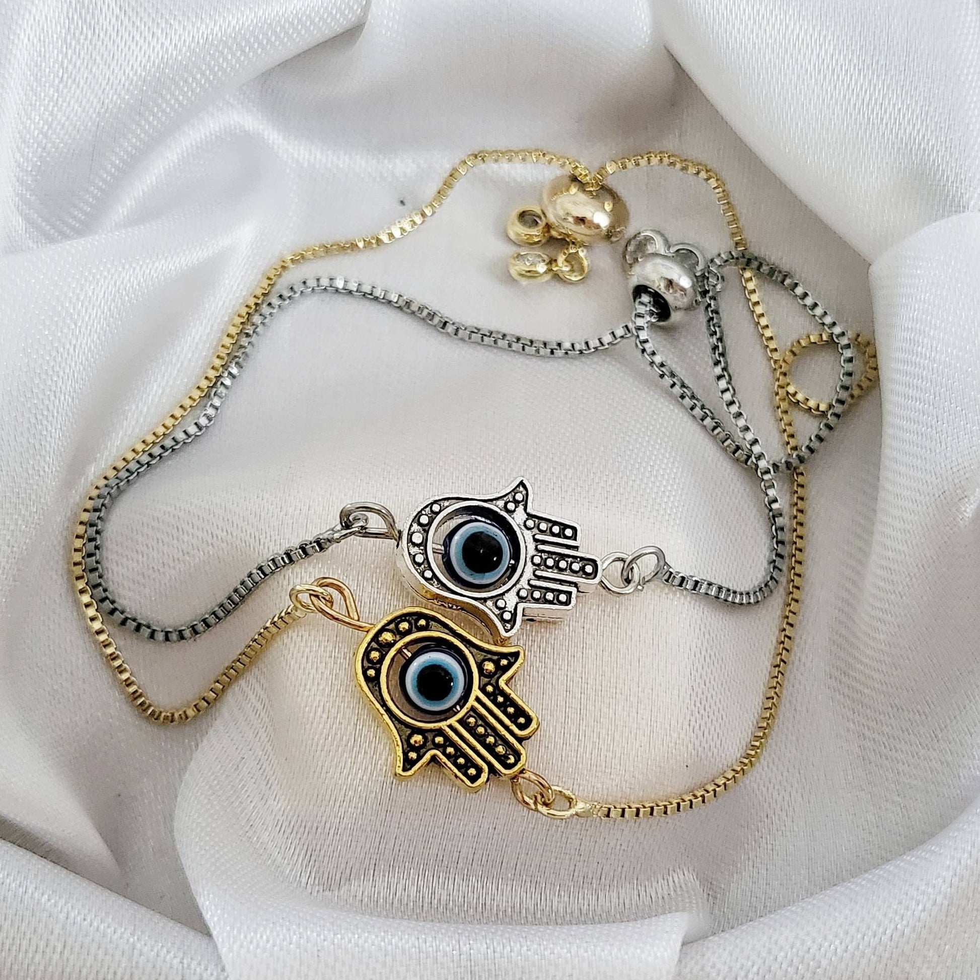 NAZAR | 14k Gold Evil Eye Bracelets Protection Amulet | Blue Evil Eye Boho Jewelry | Hamsa Hand of Fatima Fidget Tennis Bracelet Gift