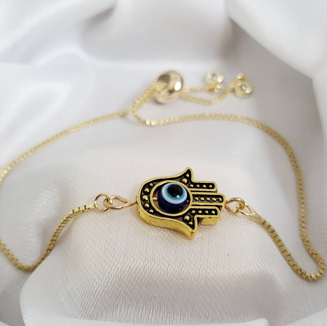 Evil Eye Cubic Zirconia Gold Blue Hand Mangalsutra Bracelet Women – ZIVOM