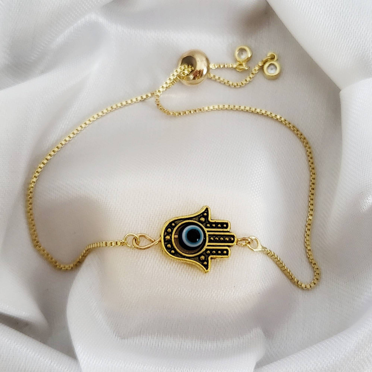 NAZAR | 14k Gold Evil Eye Bracelets Protection Amulet | Blue Evil Eye Boho Jewelry | Hamsa Hand of Fatima Fidget Tennis Bracelet Gift