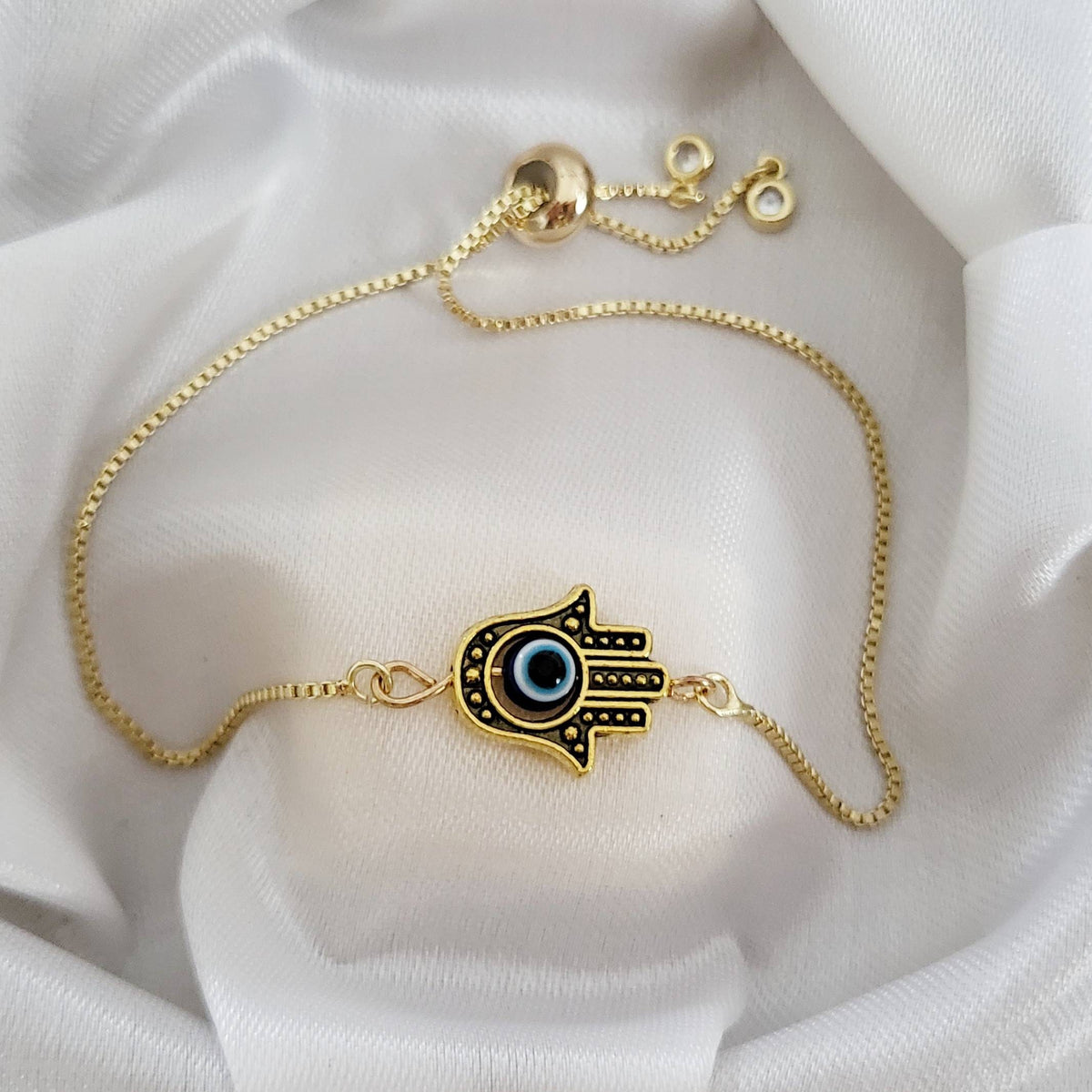 NAZAR | 14k Gold Evil Eye Bracelets Protection Amulet | Blue Evil Eye Boho Jewelry | Hamsa Hand of Fatima Fidget Tennis Bracelet Gift