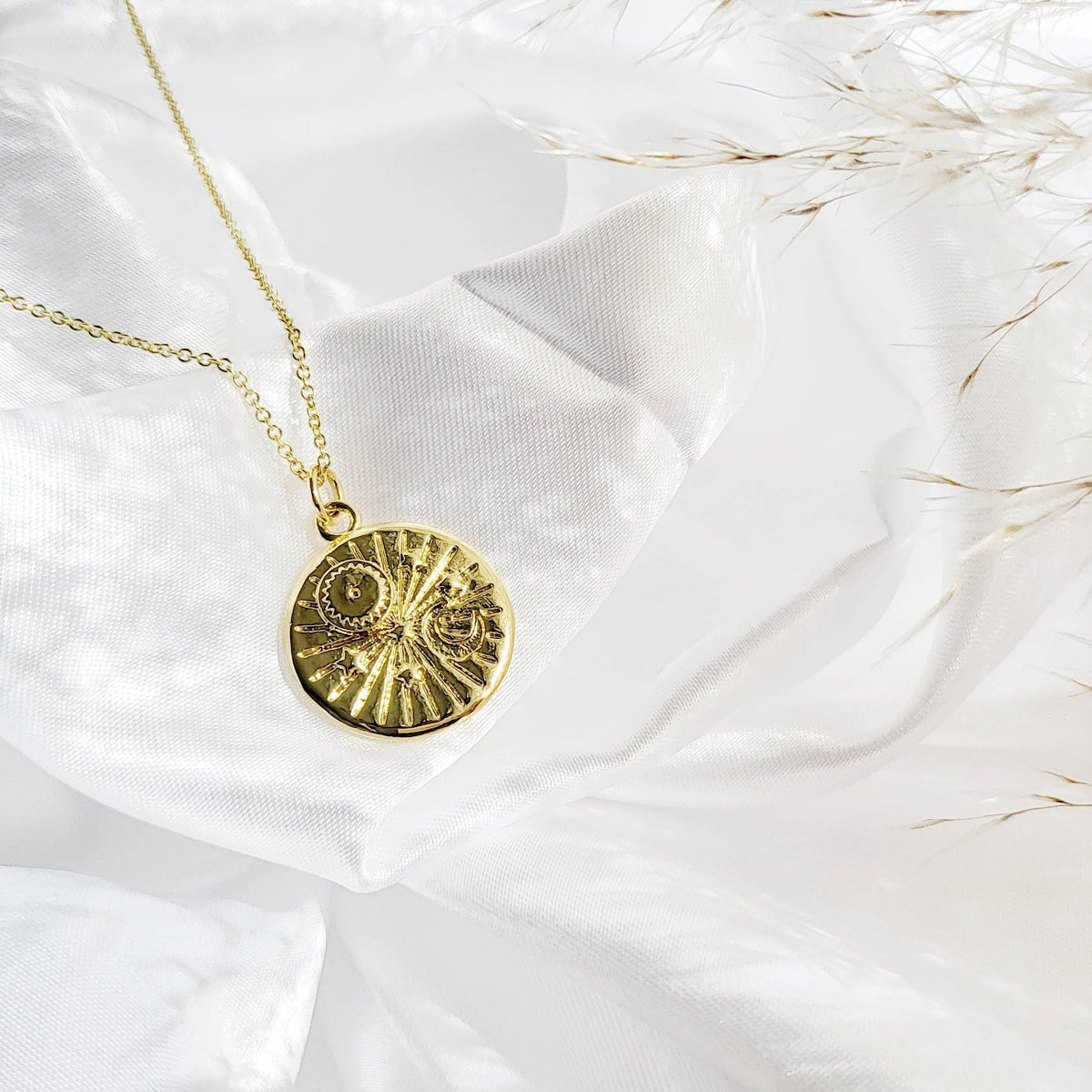 SUN &amp; MOON | 14K Gold Adjustable Cable Chain Pendant Necklace | Crystal for Universal Love, Trust, Harmony | Delicate, Minimalist Necklace