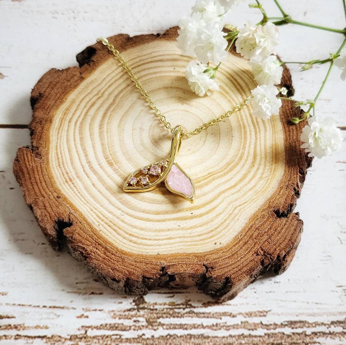 MERMAID TAIL 14K Gold Necklace | Little Delicate Dolphin Tail Jewelry | Pink Mermaidcore Aesthetic | Siren Jewelry | Fish Tail Nautical Gift