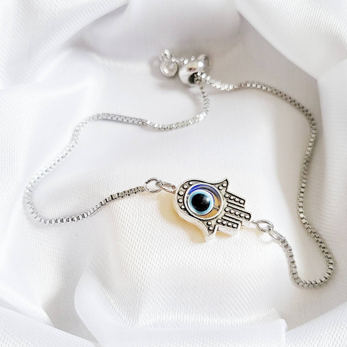 NAZAR | Sterling Silver Evil Eye Bracelets Protection Amulet | Blue Evil Eye Boho Jewelry | Hamsa Hand of Fatima Fidget Tennis Bracelet Gift