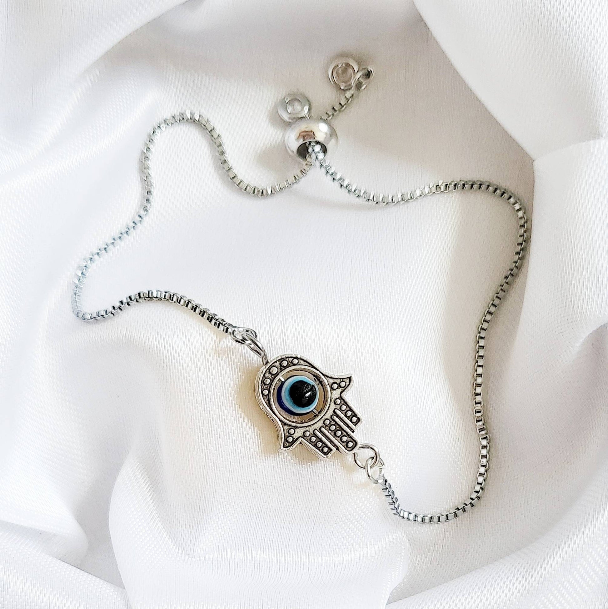 NAZAR | Sterling Silver Evil Eye Bracelets Protection Amulet | Blue Evil Eye Boho Jewelry | Hamsa Hand of Fatima Fidget Tennis Bracelet Gift