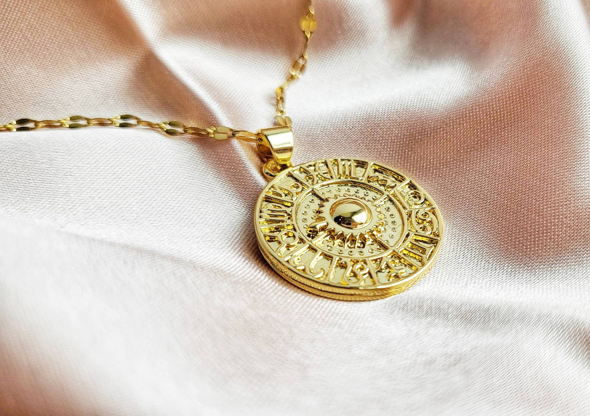 ZODIAC | 14K Gold Astrology Wheel Coin Necklace | Delicate, Minimalist Sequin Necklaces | Spiritual Celestial Jewelry | Gifts for Astrologer
