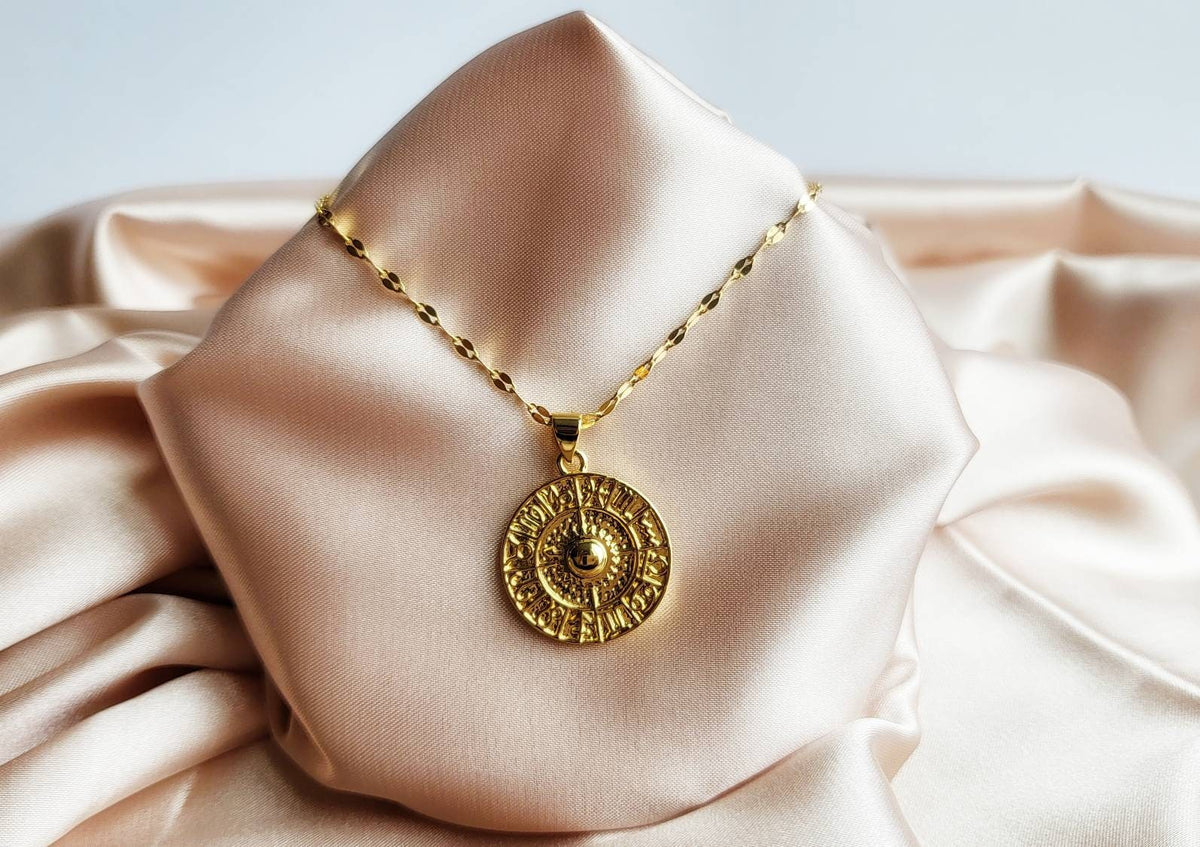 ZODIAC | 14K Gold Astrology Wheel Coin Necklace | Delicate, Minimalist Sequin Necklaces | Spiritual Celestial Jewelry | Gifts for Astrologer
