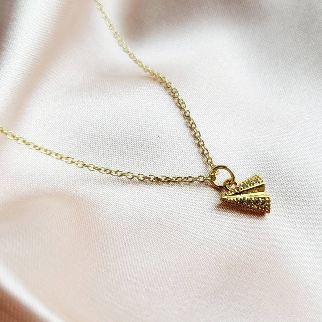 TAKE FLIGHT | 14K Gold Paper Airplane Necklace | Wanderlust Traveler Jewelry | Delicate, Minimalist Plane Necklaces | Adventure Time Gift