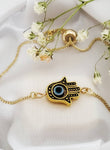 NAZAR | 14k Gold Evil Eye Bracelets Protection Amulet | Blue Evil Eye Boho Jewelry | Hamsa Hand of Fatima Fidget Tennis Bracelet Gift