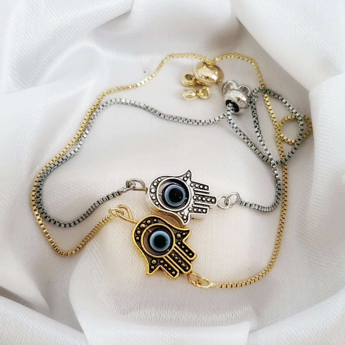 NAZAR | 14k Gold Evil Eye Bracelets Protection Amulet | Blue Evil Eye Boho Jewelry | Hamsa Hand of Fatima Fidget Tennis Bracelet Gift