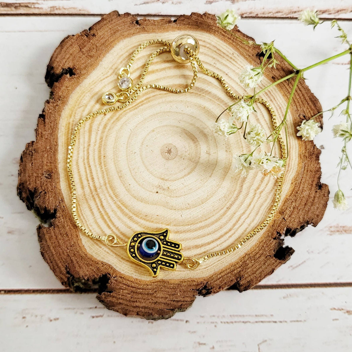 NAZAR | 14k Gold Evil Eye Bracelets Protection Amulet | Blue Evil Eye Boho Jewelry | Hamsa Hand of Fatima Fidget Tennis Bracelet Gift