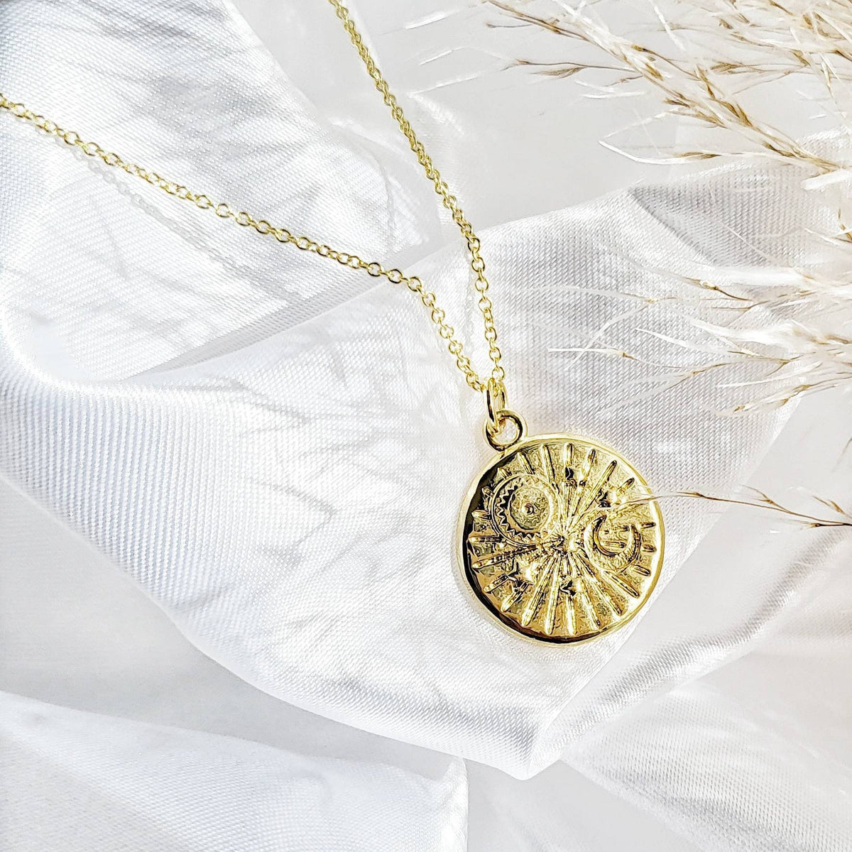 SUN &amp; MOON | 14K Gold Adjustable Cable Chain Pendant Necklace | Crystal for Universal Love, Trust, Harmony | Delicate, Minimalist Necklace