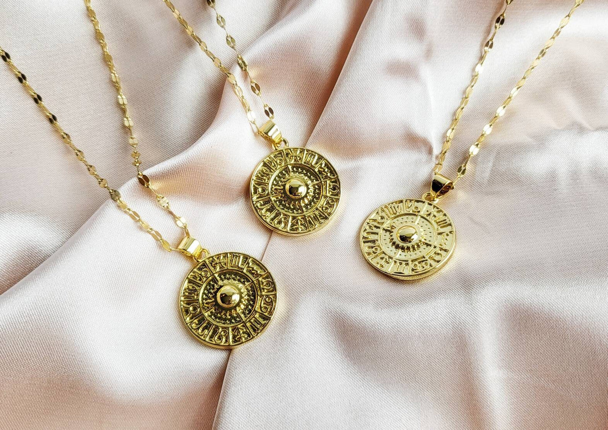 ZODIAC | 14K Gold Astrology Wheel Coin Necklace | Delicate, Minimalist Sequin Necklaces | Spiritual Celestial Jewelry | Gifts for Astrologer