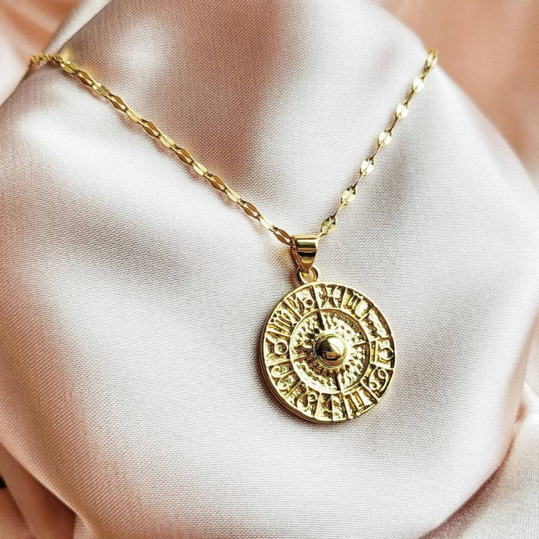 ZODIAC | 14K Gold Astrology Wheel Coin Necklace | Delicate, Minimalist Sequin Necklaces | Spiritual Celestial Jewelry | Gifts for Astrologer