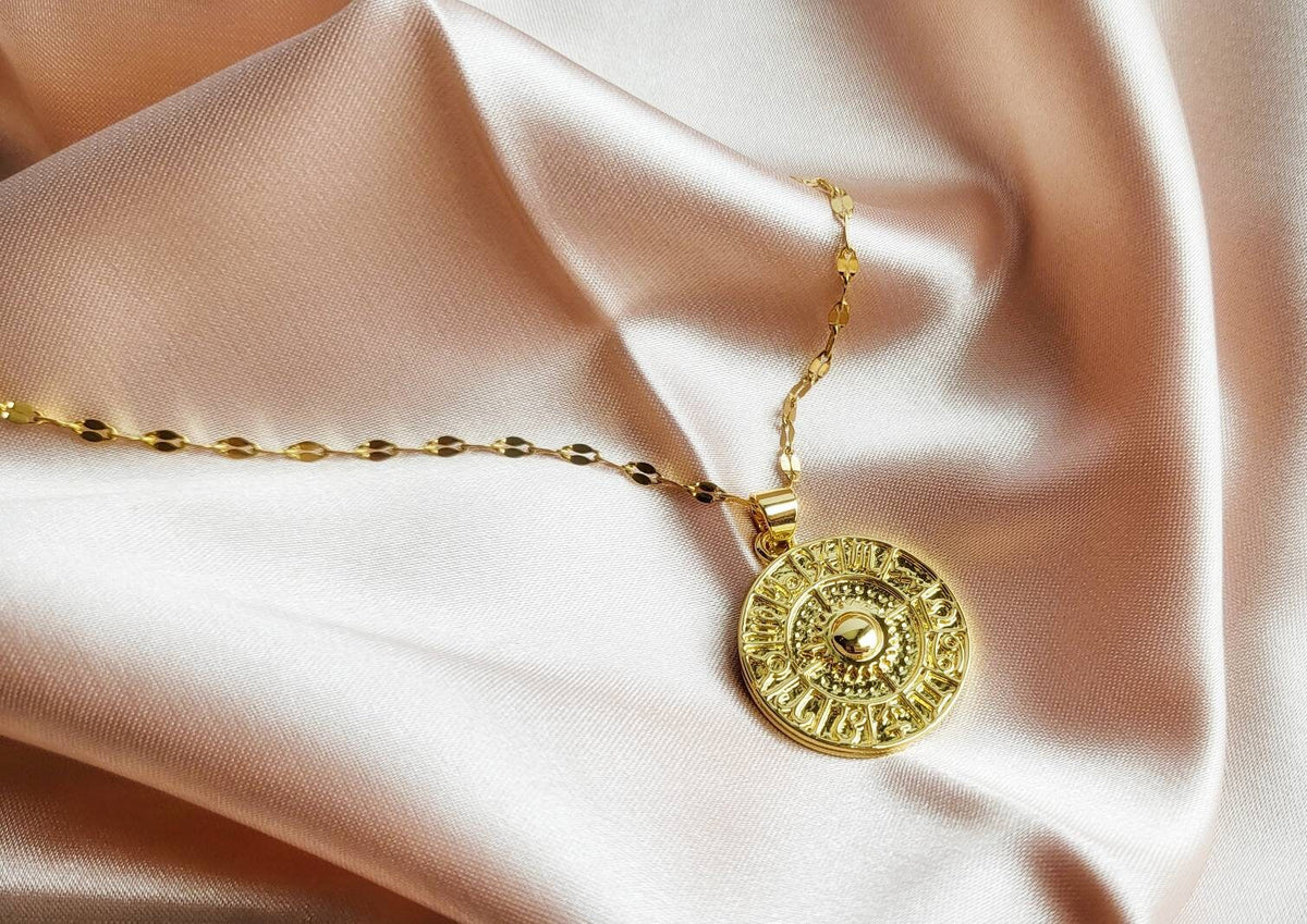 ZODIAC | 14K Gold Astrology Wheel Coin Necklace | Delicate, Minimalist Sequin Necklaces | Spiritual Celestial Jewelry | Gifts for Astrologer