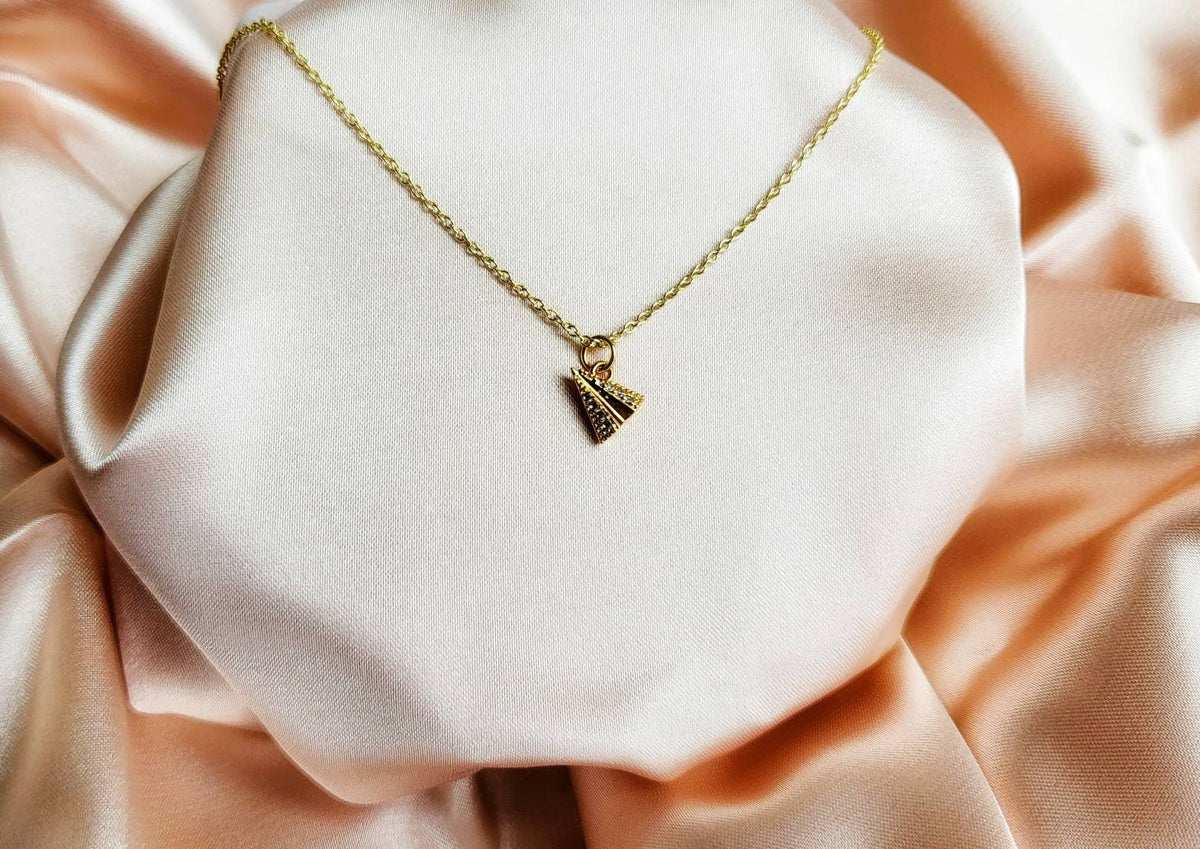 TAKE FLIGHT | 14K Gold Paper Airplane Necklace | Wanderlust Traveler Jewelry | Delicate, Minimalist Plane Necklaces | Adventure Time Gift