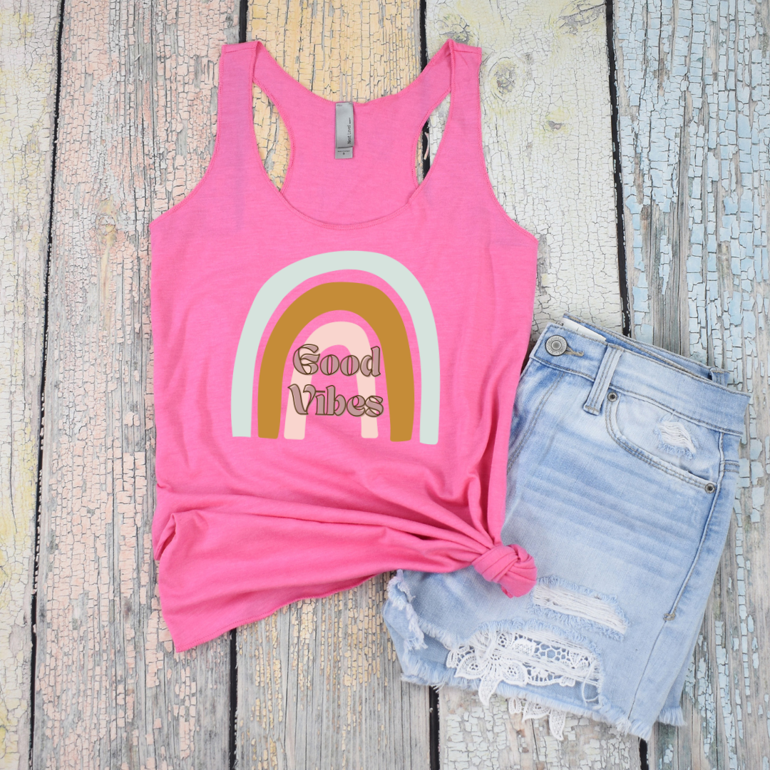 GOOD VIBES | Boho Rainbow Tank Top