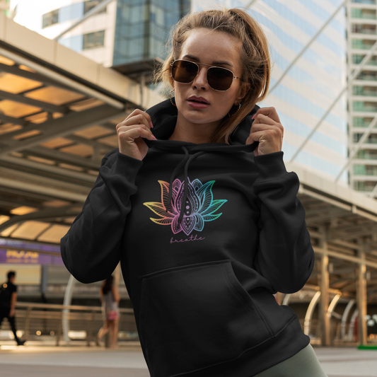 Black Plush Rainbow Lotus Sweatshirt for women